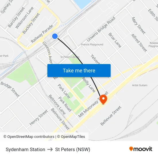 Sydenham Station to St Peters (NSW) map