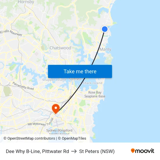 Dee Why B-Line, Pittwater Rd to St Peters (NSW) map