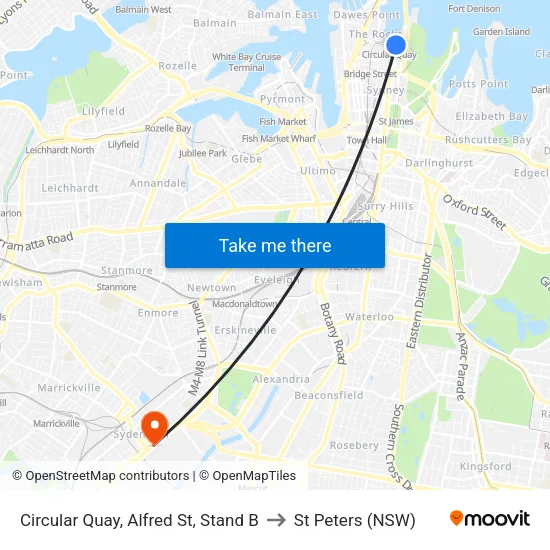 Circular Quay, Alfred St, Stand B to St Peters (NSW) map