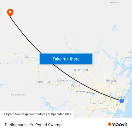 Darlinghurst to Round Swamp map