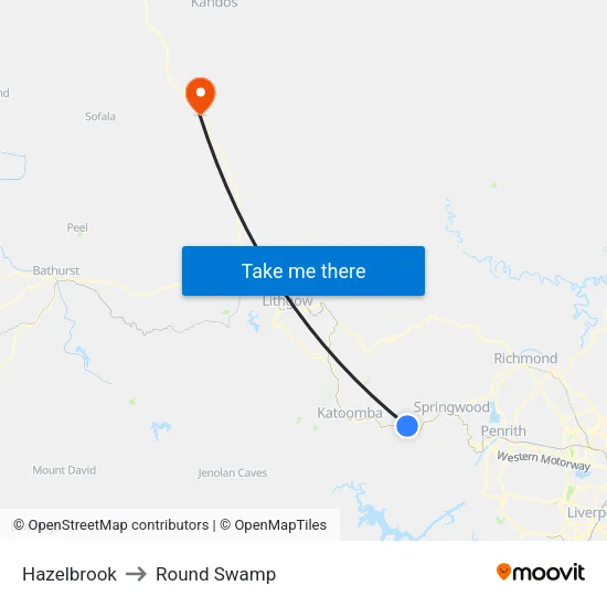 Hazelbrook to Round Swamp map