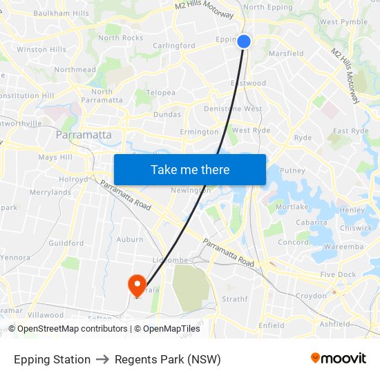 Epping Station to Regents Park (NSW) map