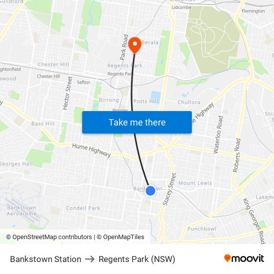 Bankstown Station to Regents Park (NSW) map