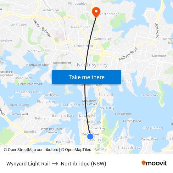 Wynyard Light Rail to Northbridge (NSW) map