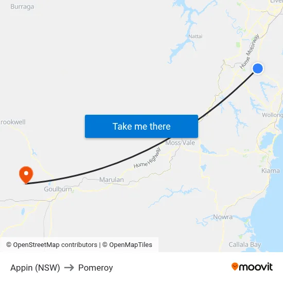 Appin (NSW) to Pomeroy map