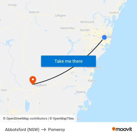 Abbotsford (NSW) to Pomeroy map