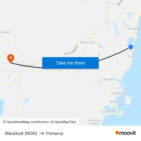 Blackbutt (NSW) to Pomeroy map
