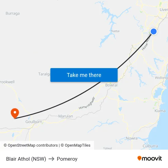 Blair Athol (NSW) to Pomeroy map