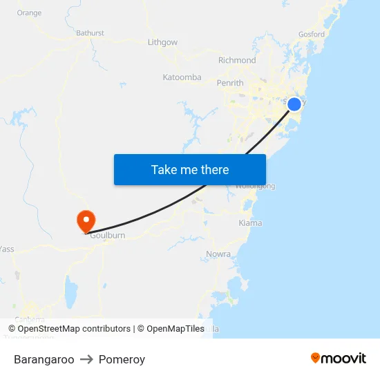 Barangaroo to Pomeroy map