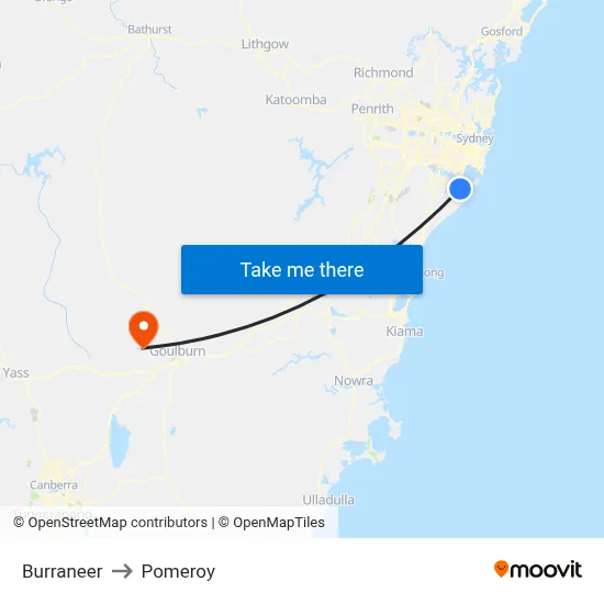 Burraneer to Pomeroy map