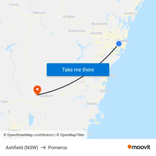 Ashfield (NSW) to Pomeroy map