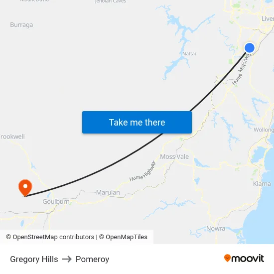 Gregory Hills to Pomeroy map