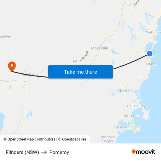 Flinders (NSW) to Pomeroy map