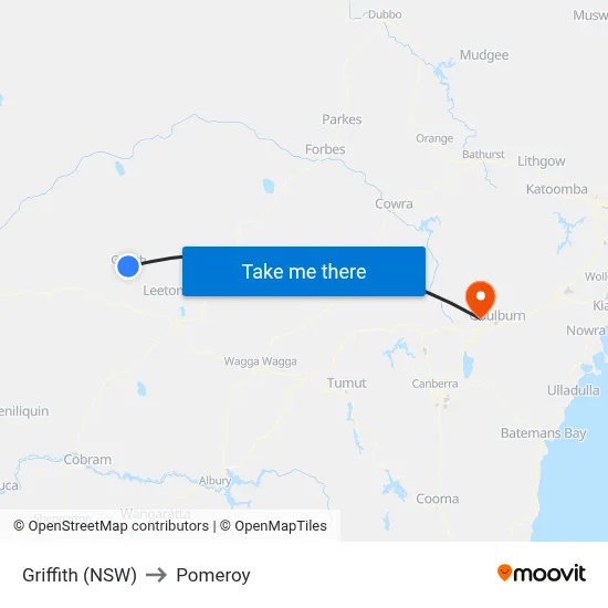 Griffith (NSW) to Pomeroy map