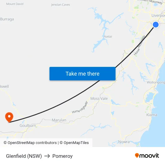 Glenfield (NSW) to Pomeroy map
