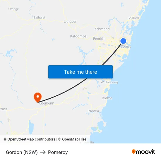 Gordon (NSW) to Pomeroy map