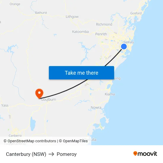 Canterbury (NSW) to Pomeroy map