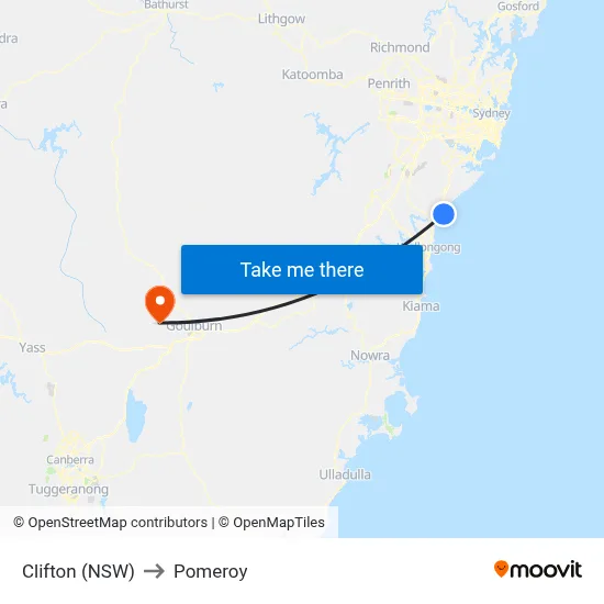 Clifton (NSW) to Pomeroy map