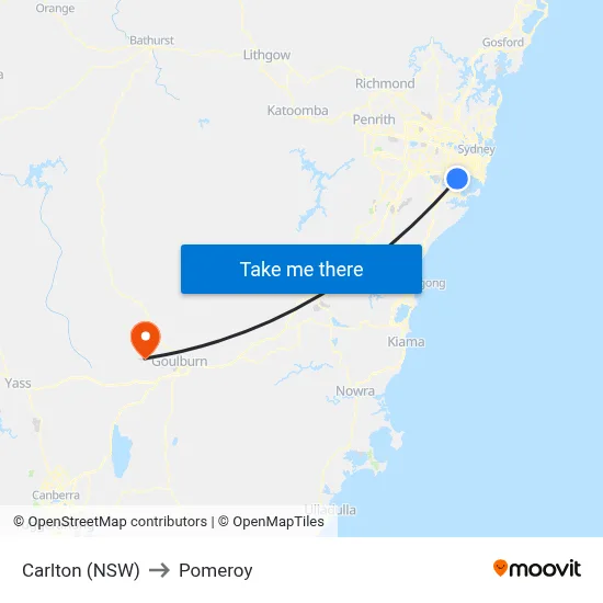 Carlton (NSW) to Pomeroy map