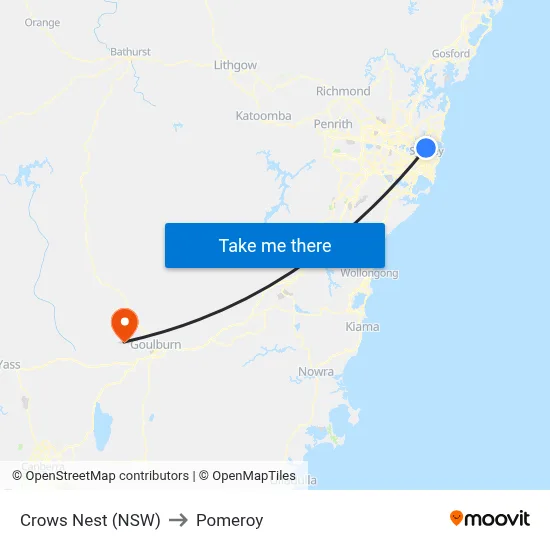 Crows Nest (NSW) to Pomeroy map