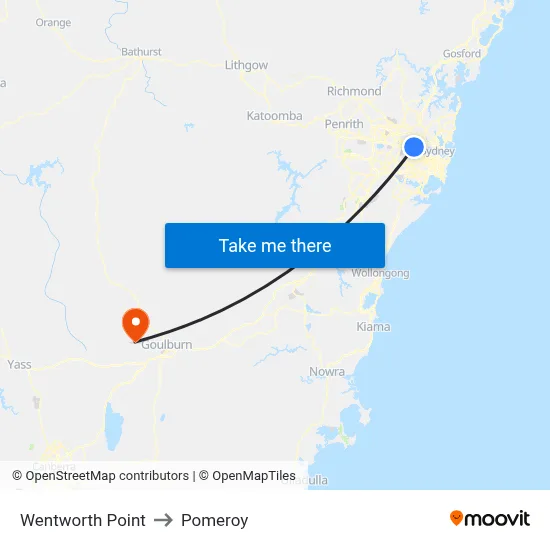 Wentworth Point to Pomeroy map
