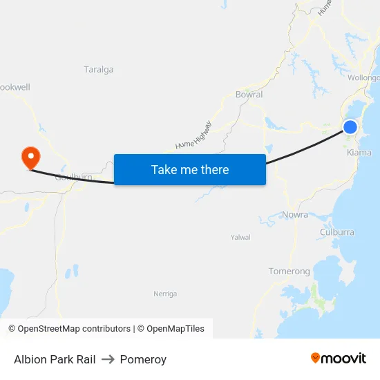 Albion Park Rail to Pomeroy map