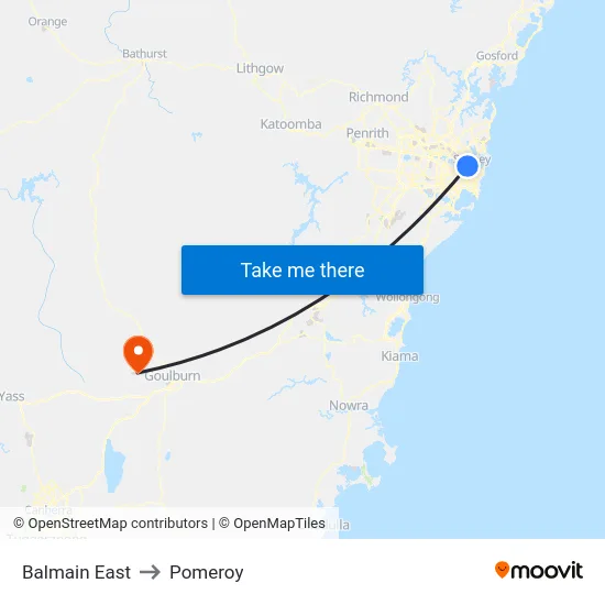 Balmain East to Pomeroy map
