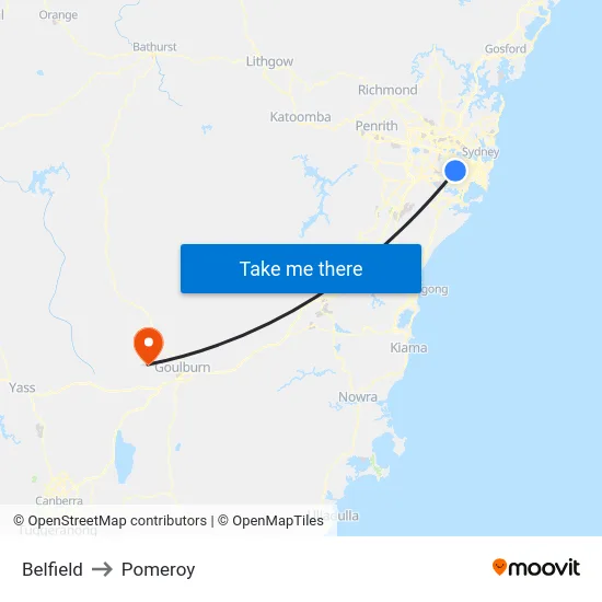 Belfield to Pomeroy map