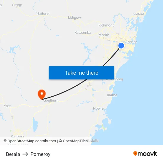 Berala to Pomeroy map