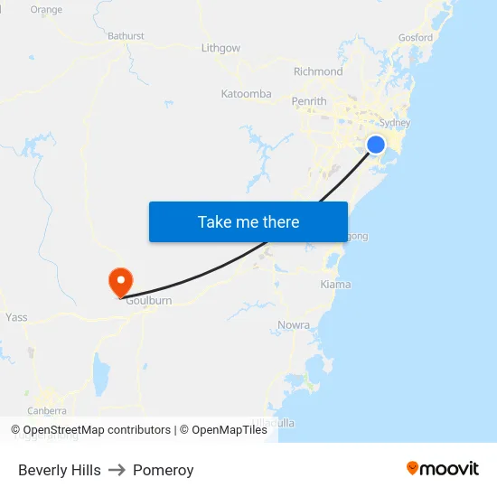 Beverly Hills to Pomeroy map