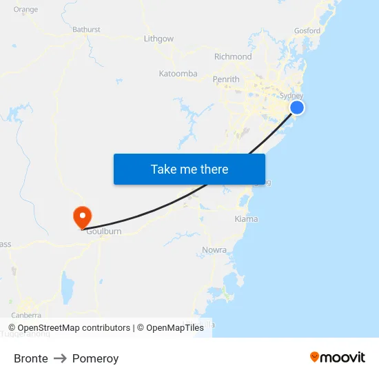 Bronte to Pomeroy map