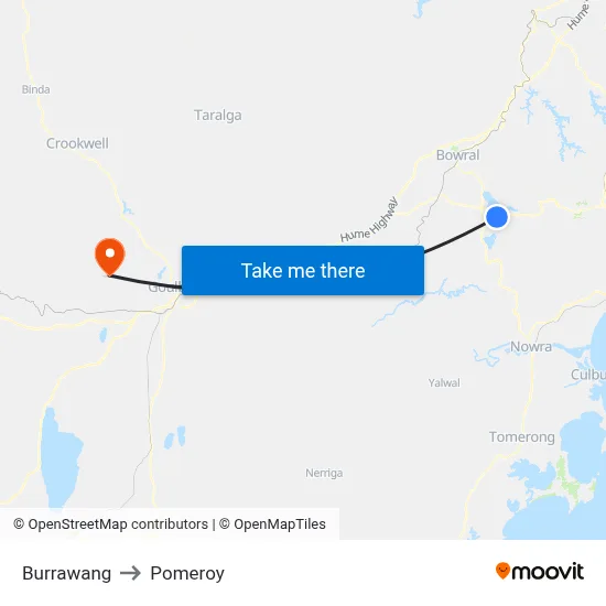 Burrawang to Pomeroy map