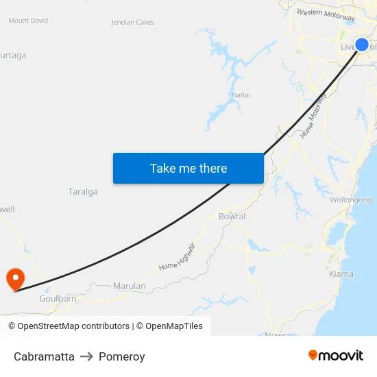 Cabramatta to Pomeroy map