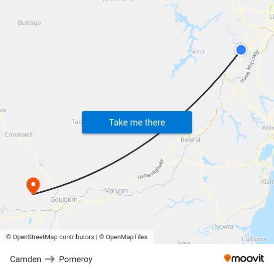 Camden to Pomeroy map