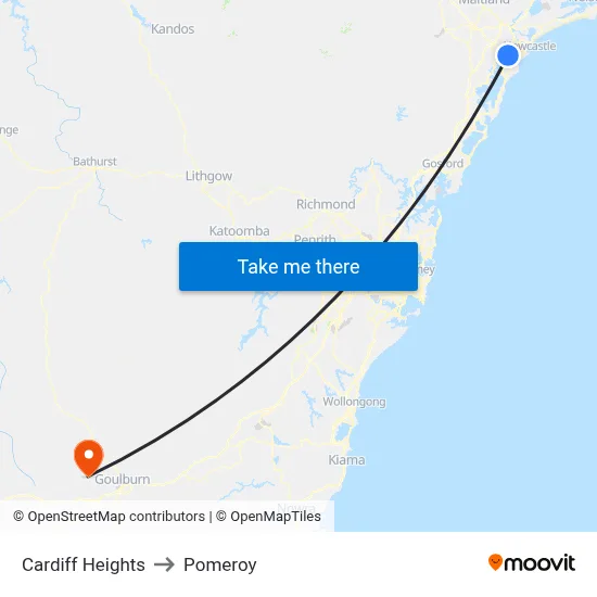 Cardiff Heights to Pomeroy map