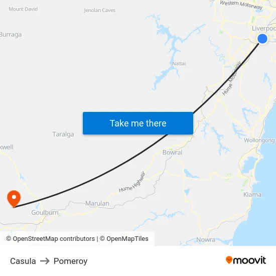 Casula to Pomeroy map