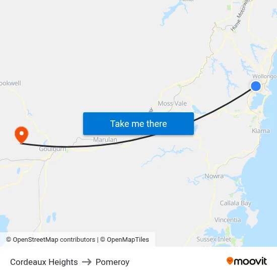 Cordeaux Heights to Pomeroy map