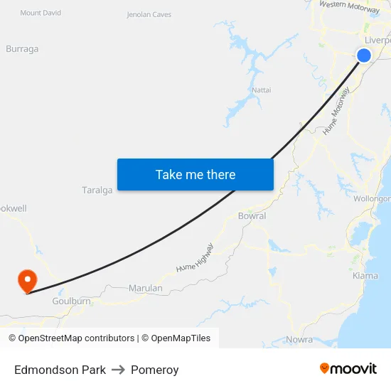 Edmondson Park to Pomeroy map