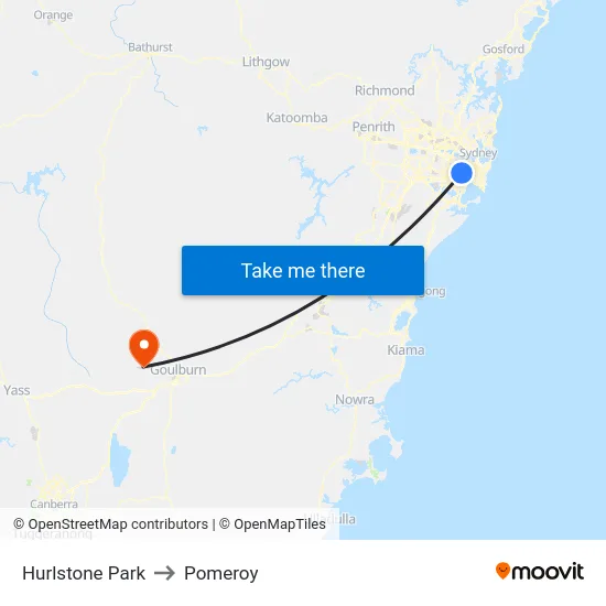 Hurlstone Park to Pomeroy map