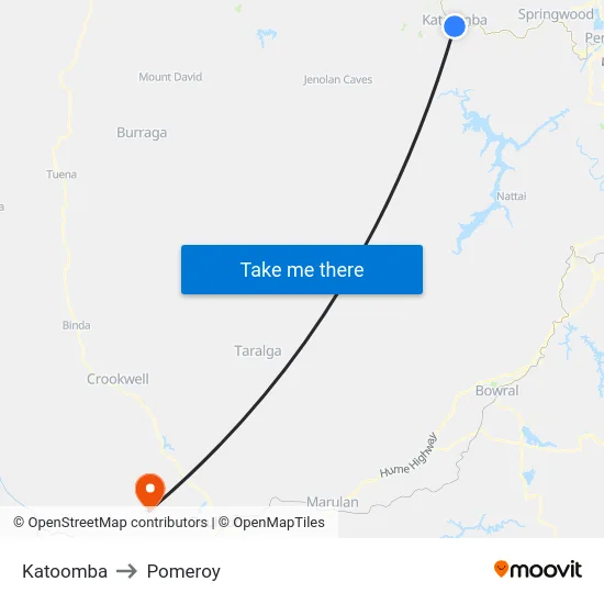 Katoomba to Pomeroy map