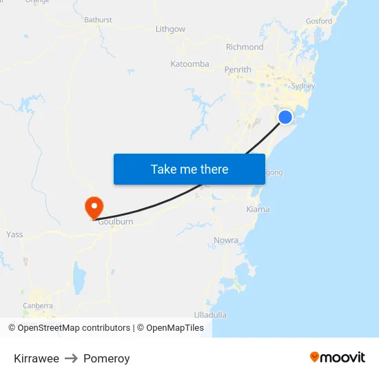 Kirrawee to Pomeroy map