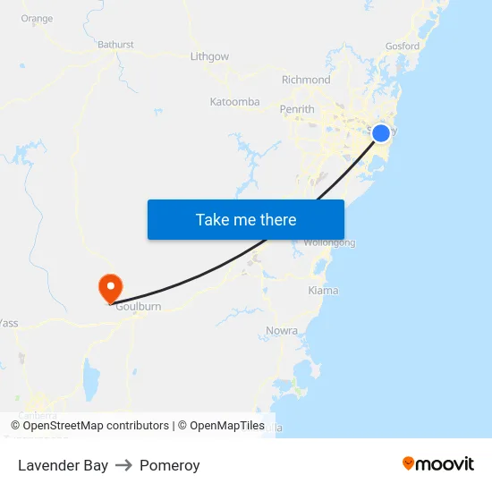 Lavender Bay to Pomeroy map