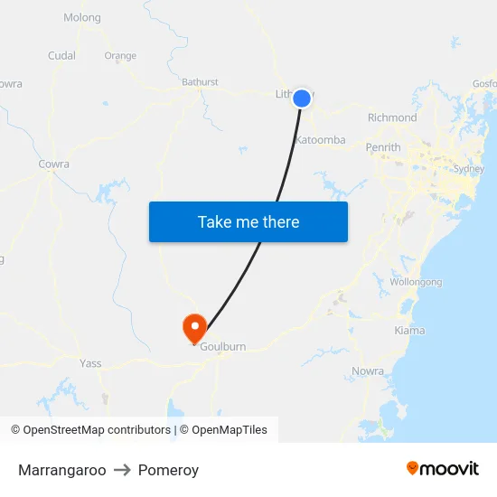 Marrangaroo to Pomeroy map