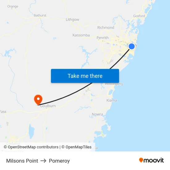 Milsons Point to Pomeroy map