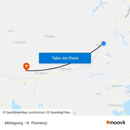 Mittagong to Pomeroy map