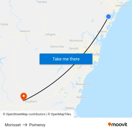 Morisset to Pomeroy map