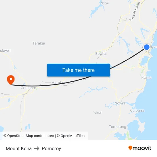Mount Keira to Pomeroy map