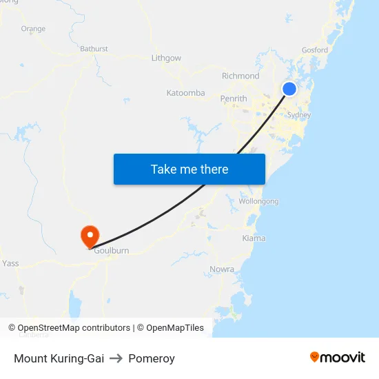 Mount Kuring-Gai to Pomeroy map