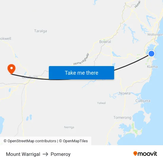 Mount Warrigal to Pomeroy map