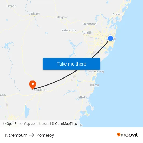 Naremburn to Pomeroy map